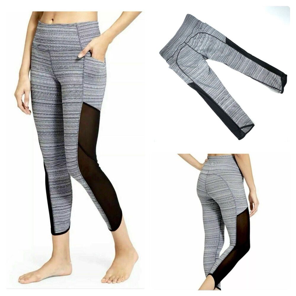 Athleta Jacquard Chaturanga High Rise Mesh Capri Leggings Womens Large L 596514